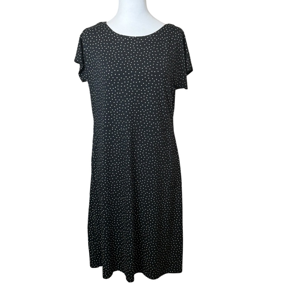 J. Jill Wearever Collection Black White Polka Dot Dress Jersey Stretch Small
